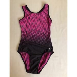 Destira  women gymnastics leotard vibrant pink and black ombre design Sz. XS/0-2